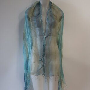 NWT Womens Fleurs Oversized Blue, Gold Silk Scarf